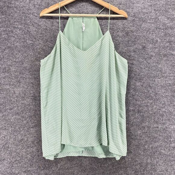 Express Top Women XL Green Polka Dot V-Neck Lined Sleeveless Spaghetti Strap - Picture 1 of 9